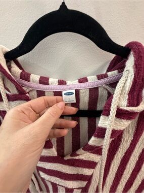 Old Navy Burgundy and Cream Striped Cowl Sweater Hoodie